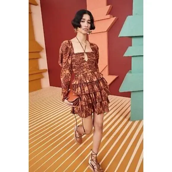 Ulla Johnson Mini Dress in Brown and Orange - Picture 3 of 9